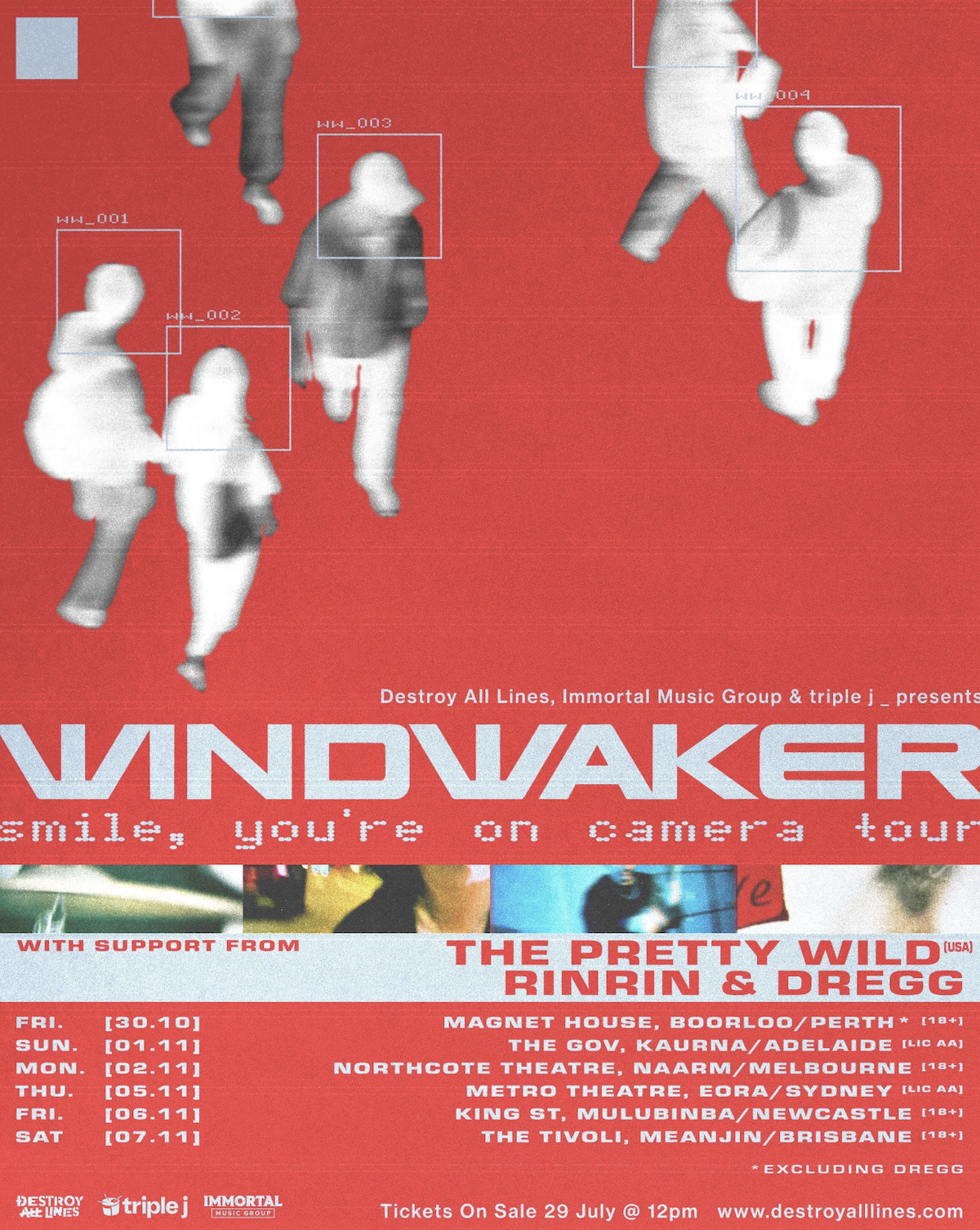 Tour poster for Windwaker's Smile, You're On Camera Tour featuring thermal motion graphics and Australian concert dates.